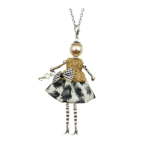 Crystal Paris Doll Necklace for Women, Handmade Cute Dress Long Chain Pendant Necklace Prom Costume Jewelry - style: 19
