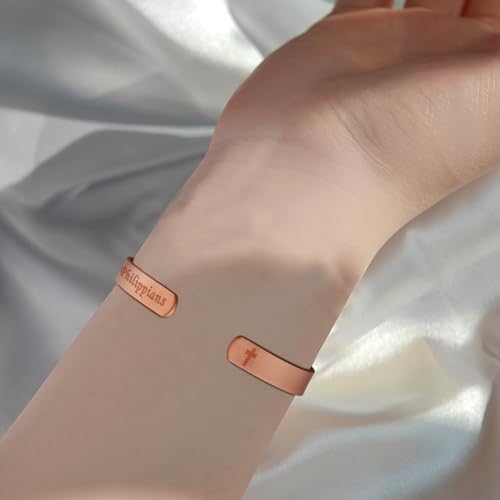 MagEnergy Cross Copper Bracelet for Men Women Engraved Quote Religious Cuff Bracelet Solid Copper Faith Christian Bible Verse Quotes - style: Philippians 4:13