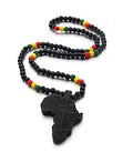 COLORFUL BLING Hip-hop Africa Map Pendant Necklace for Men African Continent Egyptian Multicolor 8MM Wooden Bead Chain Necklace Natural Wood Jewelry - style: style 1