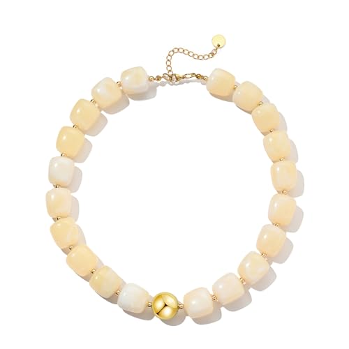 Chunky Beaded Statement Necklace for Women Trendy Colorful Boho Resin Bead Choker Necklaces Summer Handmade Jewelry Gifts Accessories - color: Beige -2