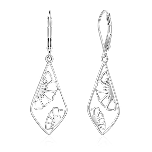 Silver Dangle Earrings Hypoallergenic Filigree Flower Carved Hollow Out Dangle Earrings for Women 14K Gold Plated Geometric Leverback Earring Trendy Silver Drop Earings Jewelry Gifts - color: Silver