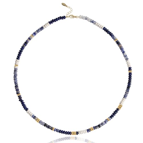 Beaded Gemstone Necklaces for Women Colorful Boho Choker Necklace Beauty And Spirit For Women (blue-silver) - color: dark blue