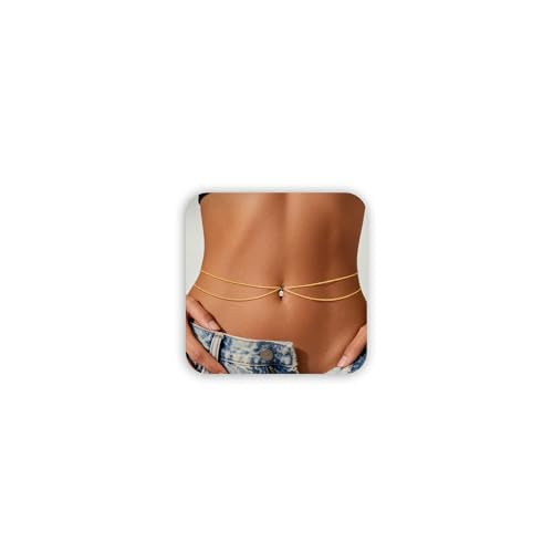 Gold Waist Chain for Women, Trendy Layered Belly Chain Jewelry, Adjustable Body Chain for Beach & Summer Outfit - style: Gold Style 7