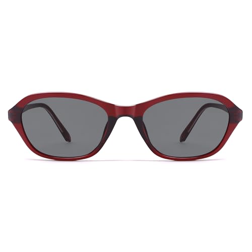 SOJOS Retro Oval Sunglasses for Women Trendy Cat Eye Narrow Chic Y2K 90s Sunnies SJ2685 - color: Burgundy/Grey