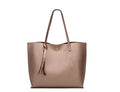 Dreubea Women's Soft Faux Leather Tote Shoulder Bag from, Big Capacity Tassel Handbag - color: Bronze