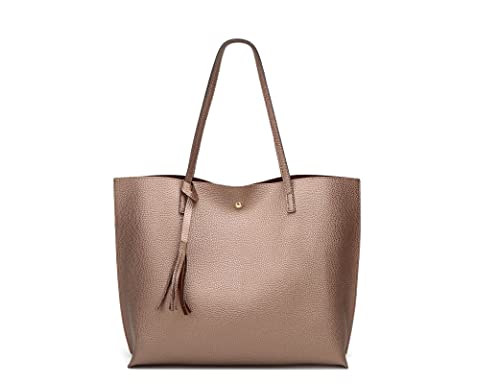 Dreubea Women's Soft Faux Leather Tote Shoulder Bag from, Big Capacity Tassel Handbag - color: Bronze