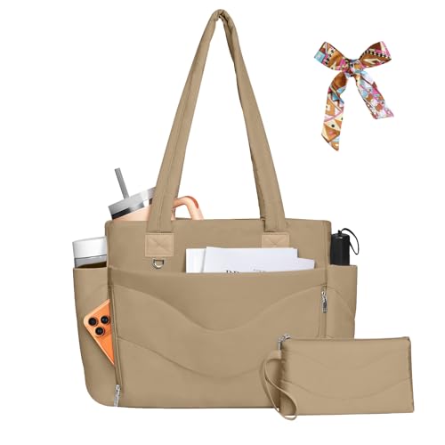 YFWE Puffer Tote Bag for women, Lightweight Tote Bag with Compartments for Work, Travel, School, Gym & Nurses - color: Khaki