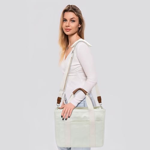KKXIU Canvas Tote Bag for Women with Zipper and Compartments Crossbody Large Bible Messenger Purse Bag With Pockets | Canvas - color: Beige, size: X-Large