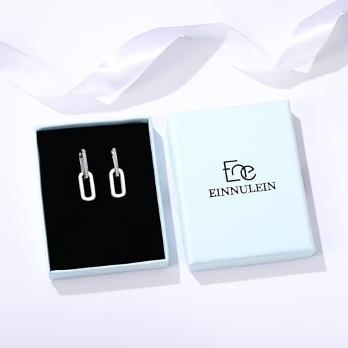 14K Gold Plated Paperclip Earrings For Women Trendy Link Huggie Hoop Earrings Silver Chain Statement Drop Dangle Earrings with Cubic Zirconia Jewelry Gifts For Her Gold - color: Silver