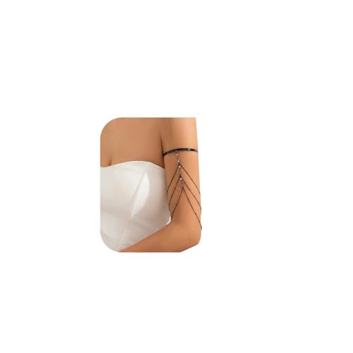 Simple Crystal Bead Tassel Upper Arm Chain Bracelet Multi-layered Bikini Armlet Rhinestone Adjustable Open Arm Cuff Bangle Bracelets Summer Beach Body Jewelry for Women - style: Black