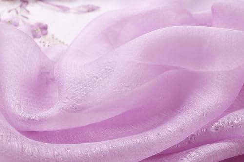 Jeelow Silk Blend Floral Fashion Scarf Shawl Wrap Lightweight Sheer For Women Floral Embroidery Wedding Party Prom - color: Lavender Blossom