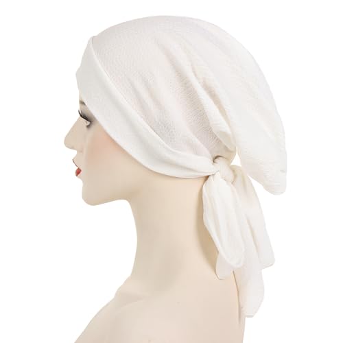 YYAOJHAO Pre Tied Bandanas Headscarf for Women - Solid Wave Chemotherapy Caps Headwrap Chemo Turban Headwear Hats - color: White