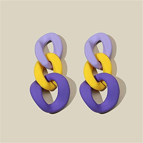 Charm Elegant Hollow Color Chain Acrylic Geometric Temperament Dangle Drop Earrings Bohemian Minimalist Hypoallergenic Jewelry Gift - color: Purple Yellow ShenPurple earrings
