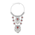Bethynas Bohemian Ethnic Tribal Chunky Necklace Multilayer Long Tassel Turquoise Statement Neck Chain Retro Coin Gemstone Exaggerated Costume Accessories for Women - color: C-Red
