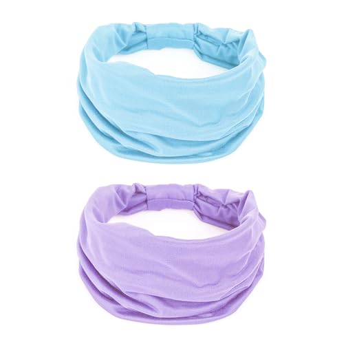 GiLi 2 Pack Wide Headbands for Women Boho Knotted Non Slip Fashion Hair Bands Yoga Running Sports Workout Gym Head Wraps Elastic Soft Cotton Cloth Turbans Bandana for Girls (Light Purple,Light Blue) - color: 2 Color (Light purple+Light blue)