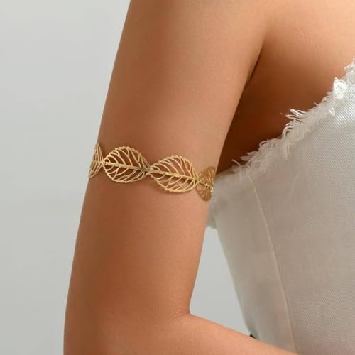 Gold Hollow Leaves Upper Arm Bracelet Punk Adjustable Upper Arm Cuff Tree Leaf Armlet Bangle Bracelet Armband Jewelry for Women