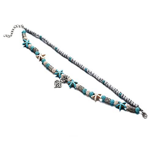 Fesciory Puka Shell Anklet for Women Summer Natural Cowrie Adjustable Ankle Bracelet, Handmade Boho Hawaiian Beach Seashell Jewelry - color: F:Heart