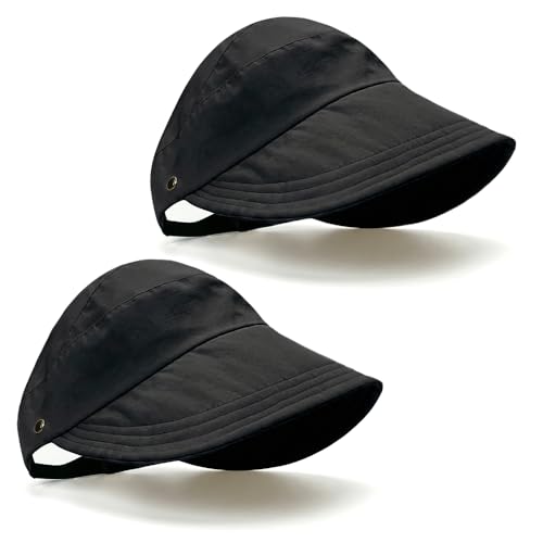 2 Pcs Women's Trendy Breathable Sun Hat, 2026 New Wide Brim UV Protection Hollow Top Sun Hat Summer Beach Packable Visor - color: Black