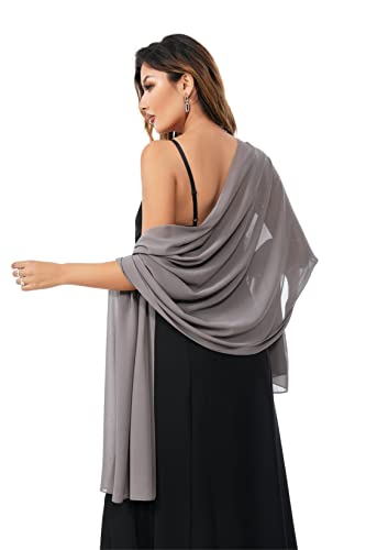 Shawls and Wraps for Evening Dresses Sheer Chiffon Women Elegant Soft Silky Sparkly Wedding Bridal Scarf - color: Drak Grey B