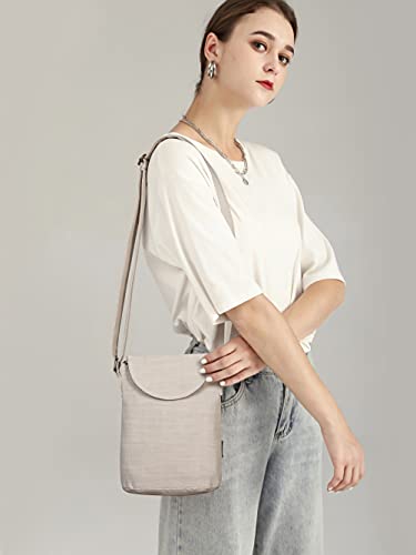 OPQRSTU Women's Retro Small Size Canvas Shoulder Bag Hippie Boho Crossbody Handbag - color: Off-white