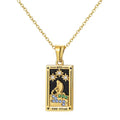 Gold Tarot Card Necklace for Women Men, Non Tarnish 18K Gold Plated Vintage Lucky Charm Square Pendant Talisman Amulet Necklaces Unisex Jewelry - style: The Star