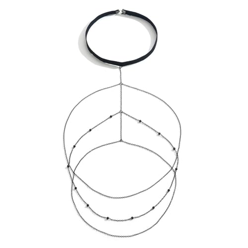 Summer Beach Leg Body Jewelry,Bohemian Elastic Band Leg Thigh Chain Bikini Multi-layered Bead Thigh Chain Accessory Jewelry for Women - color: Black