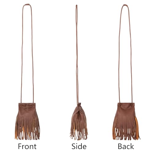 Women Leather Fringe Messenger Bag Mini Hobo Crossbody Tassel Shoulder Bags - color: Solid-coffee