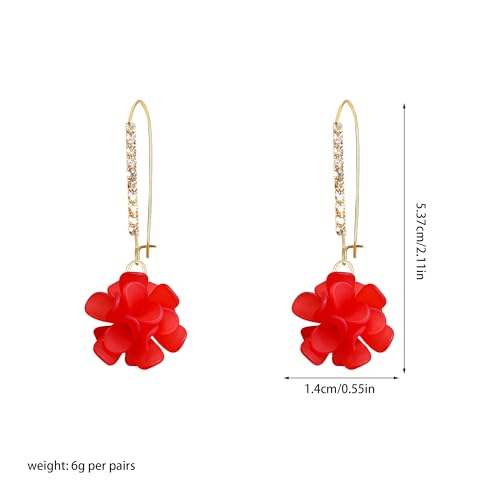 Boho Flower Dangle Earrings for Women Long Drop Resin Acrylic Tiered Petal Statement Earrings Handmade Lightweight Vintage Floral Chunky Drop Jewelry - color: Red