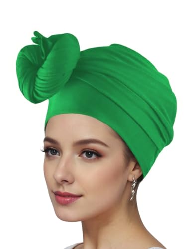 vabovin Head Wraps for Black Women Stretch Jersey Knit Turban Headwrap Solid Color Headscarf Headband Shawl - color: 30- Leaf Green
