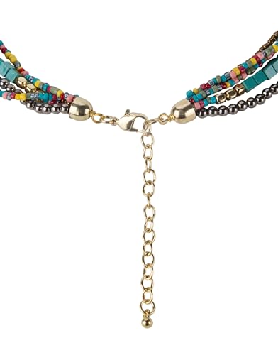 SPUNKYsoul Colorful Boho Multistrand Beaded Necklace — Layered Seed Beads in Black, Gold, Red, Teal and Navy for Effortless, Free-Spirited Style Varies 16-20 inches with 3 inch Extension Chain - style: "Zura" Teal Red Gold