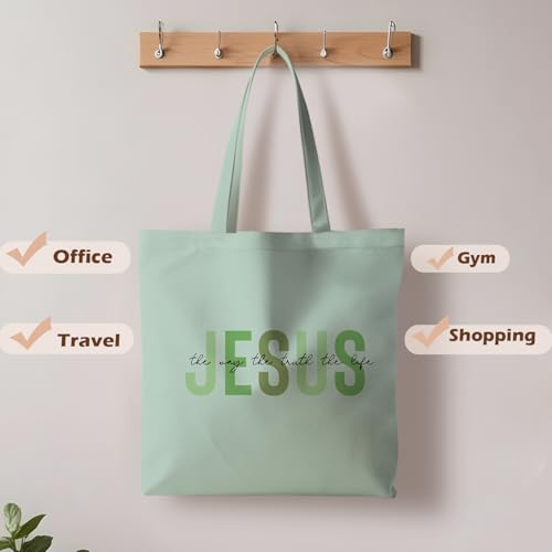 Jesus Tote Bag, Christian Tote Bags for Women, Religious Reusable Grocery Bags - color: Green
