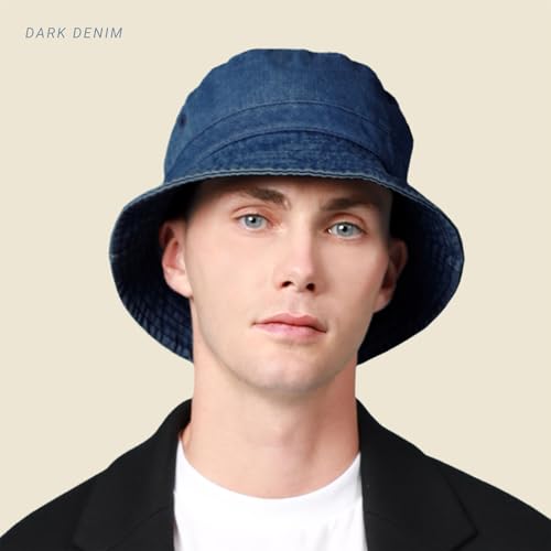 Hot Summer Bucket Hat - Trendy Cotton Sun Hat for Beach, Golf, Fishing - Fun Outdoor Vacation Boonie for Men and Women - color: Dark Denim