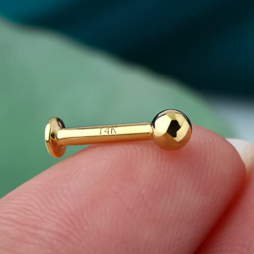 COCHARM 14k Solid Gold 16g Labret Studs Real Yellow Gold Medusa Monroe Madonna Stud Lip Piercing Helix Cartilage Conch Earring Stud - color: Yellow Ball-6mm