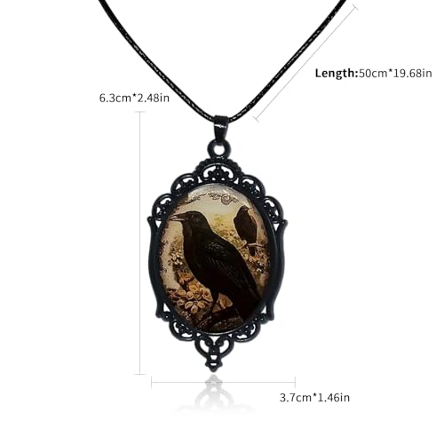 Halloween Gothic Witch Necklaces Cross Glass Pendant Necklace for Women Punk Vintage Black Dark Oval Cameo Necklace Witch Emo Necklaces Halloween Jewelry Witch Accessories 2025 - style: Crow