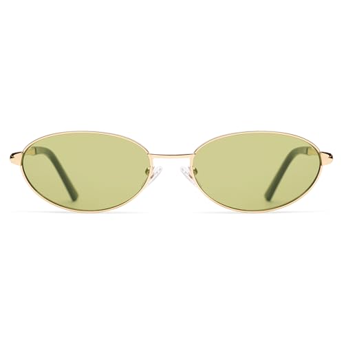 Appassal Retro Oval Sunglasses for Women Mens with Spring Hinge Sunnies AP3696 - color: C12 Gold / Light Green
