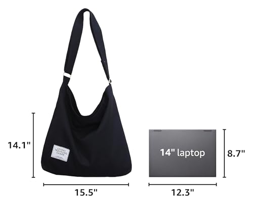 Covelin Women's Retro Large Size Canvas Shoulder Bag Hobo Crossbody Handbag Casual Tote - color: Black