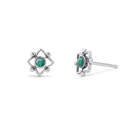 Boma Jewelry Sterling Silver Flower Shaped Dot Stud Earring - color: Malachite