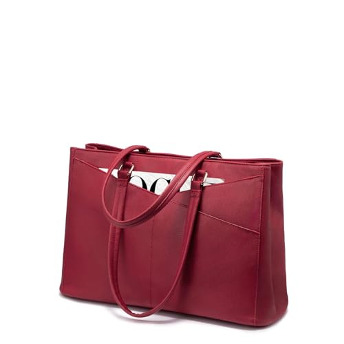 LOVEVOOK Laptop Bag for Women 15.6 Inch Tote Bags Waterproof Leather Briefcase Computer Women Business Office Work Bag,Red - color: Christmas Red 15.6 Inch, size: 15.6 inch
