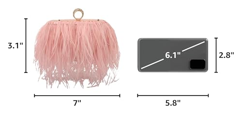 Women Real Natural Ostrich Feather Evening Bags Purses Clutch Vintage Banquet Handbag - color: Pink
