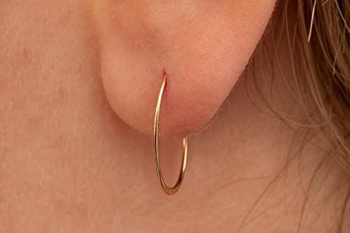 Gold Hoop Earrings Silver Hoop Earrings - Hoop Earrings For Women Two Pcs Of Thin Gold Filled Sterling Silver Hoops, Helix Hoop, Tragus Ring, Cartilage Hoop - color: Gold, style: 14mm 20 gauge / 1 pair