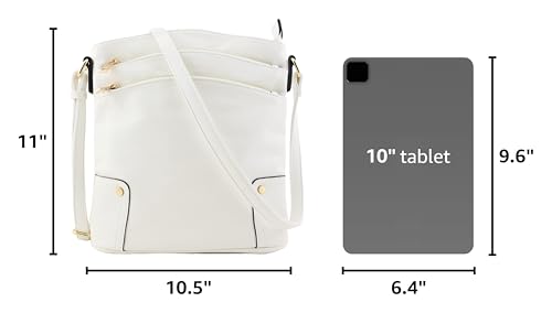 ALYSSA Triple Zip Pocket Large Crossbody Bag - color: White