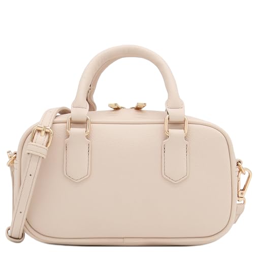 FashionPuzzle Mini PU Leather Satchel Purse Top Handle Crossbody Bag - color: Nude