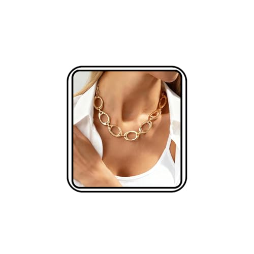 Chunky Gold Statement Necklace for Women, Big Geometric Circle Link Chain Collar Bold Fashion Chunky Trendy Metal Statement Jewelry Gift - color: Ellipse