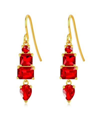 Colorful Cubic Zirconia Dangle Earrings for Women Multicolor Crystal Earrings Rainbow Cz Dangling for Birthstone Jewelry - color: Red