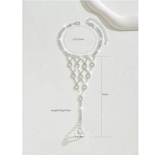 1Pair Sexy Rhinestone Foot Chain for Women,Summer Beach Rhinestone Toe Ring Anklet Foot Jewelry Boho Statement Barefoot Sandals for Bridal Wedding Prom - color: Silver
