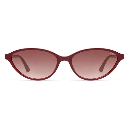 SOJOS Trendy Polarized Oval Sunglasses for Women Retro Chic 90s Shades Lightweight Sunnies SJ2656 - color: Red Frame Red Grading Lens
