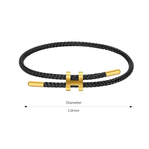 AIMADE Bracelets for Women Adjustable Charm Bracelet, 18k Gold-plated Buckle Design Titanium Steel Wire Rope Women's Gift Jewelry - color: Black