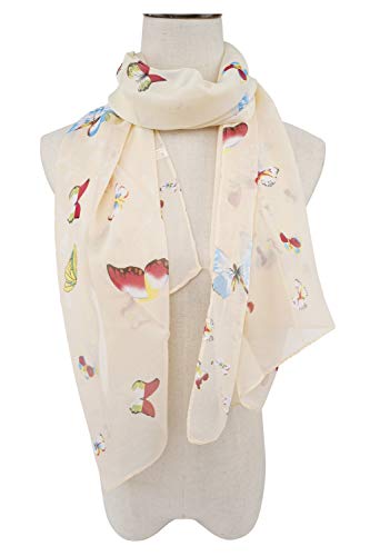 YOUR SMILE Ladies/Women's Lightweight Floral Print/Solid Color mixture Shawl Scarf For Spring Summer season - color: Beige Butterfly