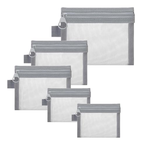5PCS Small Mesh Bags with Zipper, Cosmetic Pouch Bag with Zipper for Purse, Small Travel Kit Storage Pouch for Purse (Gray Side-Pull) - color: Gray Side-Pull