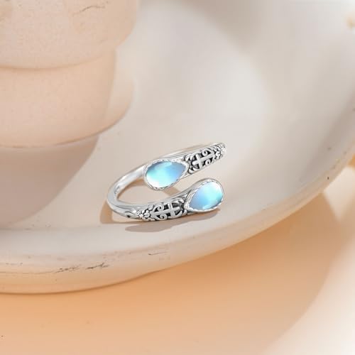 Moonstone Ring for Women 925 Sterling Silver Adjustable Open Ring Boho Statement Jewelry Gift for Her - style: Cross Open Ring